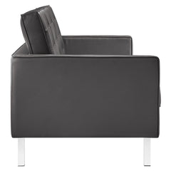 Loft Silver/Gray Tufted Vegan Leather Sofa - Ornate Home