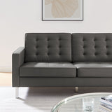 Loft Silver/Gray Tufted Vegan Leather Sofa - Ornate Home