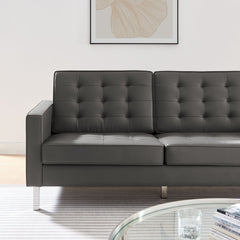 Loft Silver/Gray Tufted Vegan Leather Sofa - Ornate Home