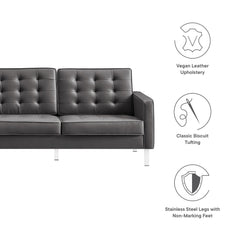 Loft Silver/Gray Tufted Vegan Leather Sofa - Ornate Home