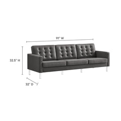 Loft Silver/Gray Tufted Vegan Leather Sofa - Ornate Home