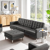 Loft Silver/Gray Tufted Vegan Leather Sofa and Ottoman Set - Ornate Home