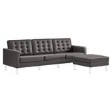 Loft Silver/Gray Tufted Vegan Leather Sofa and Ottoman Set - Ornate Home