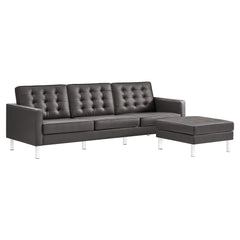 Loft Silver/Gray Tufted Vegan Leather Sofa and Ottoman Set - Ornate Home