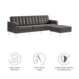 Loft Silver/Gray Tufted Vegan Leather Sofa and Ottoman Set - Ornate Home