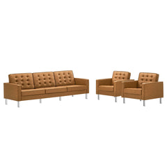 Loft Silver/Tan 3-Piece Tufted Vegan Leather Furniture Set - Ornate Home