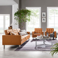 Loft Silver/Tan 3-Piece Tufted Vegan Leather Furniture Set - Ornate Home