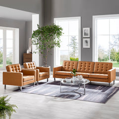 Loft Silver/Tan 3-Piece Tufted Vegan Leather Furniture Set - Ornate Home