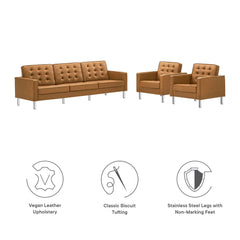 Loft Silver/Tan 3-Piece Tufted Vegan Leather Furniture Set - Ornate Home