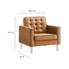 Loft Silver/Tan Tufted Upholstered Faux Leather Sofa and Armchair Set - Ornate Home