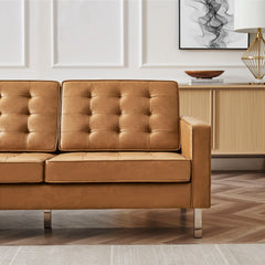Loft Silver/Tan Tufted Upholstered Faux Leather Sofa and Armchair Set - Ornate Home