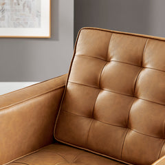 Loft Silver/Tan Tufted Upholstered Faux Leather Sofa and Armchair Set - Ornate Home