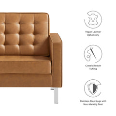 Loft Silver/Tan Tufted Upholstered Faux Leather Sofa and Armchair Set - Ornate Home