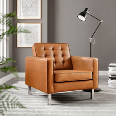 Loft Silver/Tan Tufted Vegan Leather Armchair - Ornate Home
