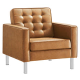 Loft Silver/Tan Tufted Vegan Leather Armchair - Ornate Home