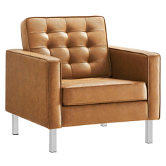 Loft Silver/Tan Tufted Vegan Leather Armchair - Ornate Home