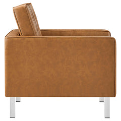 Loft Silver/Tan Tufted Vegan Leather Armchair - Ornate Home