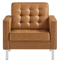 Loft Silver/Tan Tufted Vegan Leather Armchair - Ornate Home