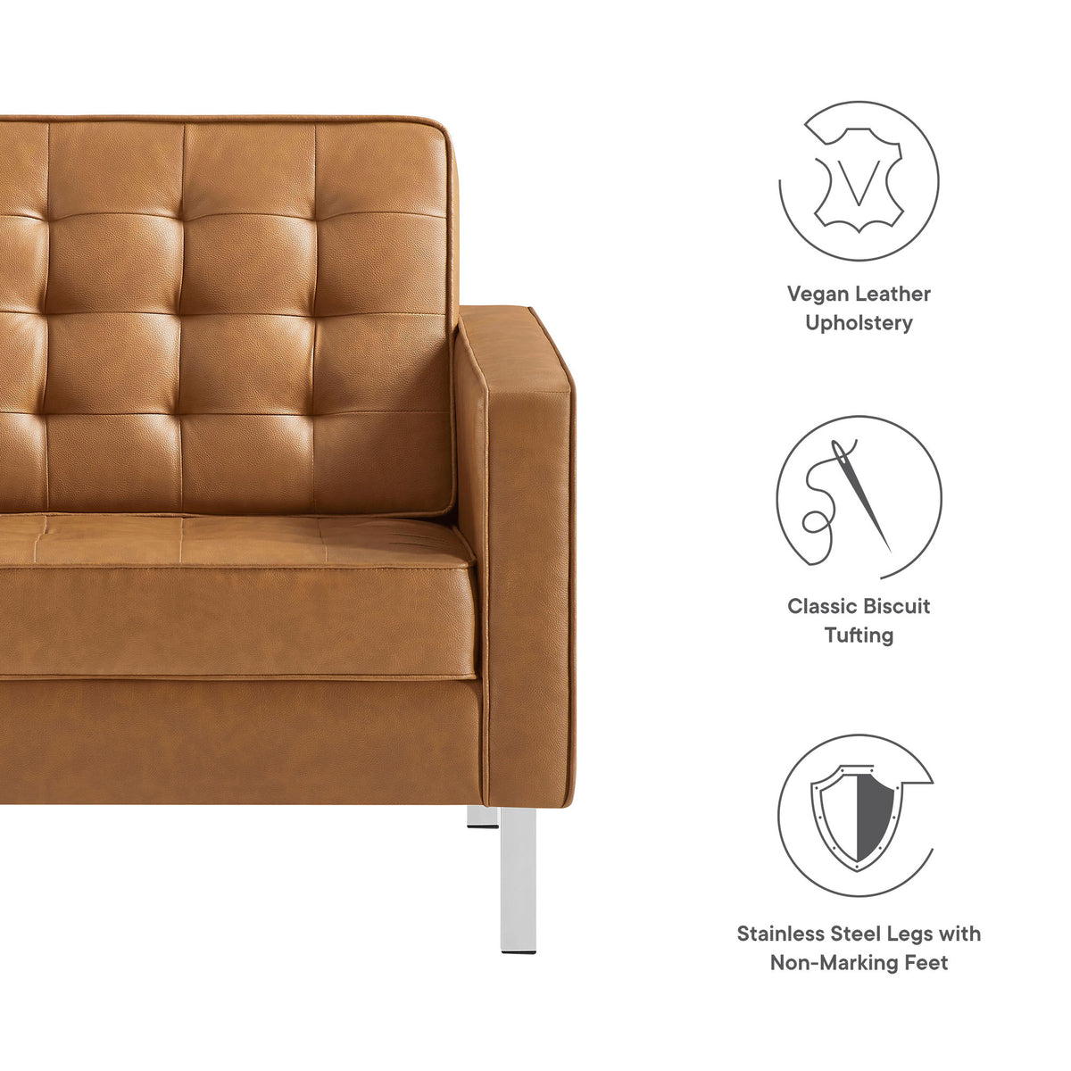 Loft Silver/Tan Tufted Vegan Leather Armchair - Ornate Home