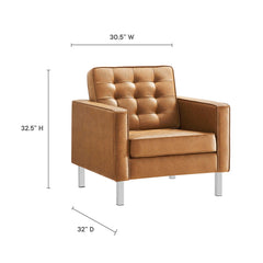Loft Silver/Tan Tufted Vegan Leather Armchair and Ottoman Set - Ornate Home