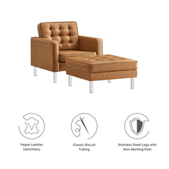 Loft Silver/Tan Tufted Vegan Leather Armchair and Ottoman Set - Ornate Home