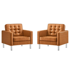 Loft Silver/Tan Tufted Vegan Leather Armchairs (Set of 2) - Ornate Home