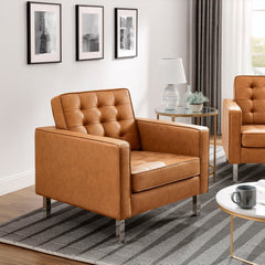 Loft Silver/Tan Tufted Vegan Leather Armchairs (Set of 2) - Ornate Home