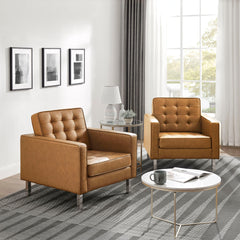 Loft Silver/Tan Tufted Vegan Leather Armchairs (Set of 2) - Ornate Home
