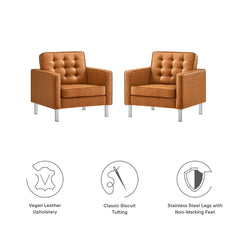 Loft Silver/Tan Tufted Vegan Leather Armchairs (Set of 2) - Ornate Home