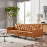 Loft Silver/Tan Tufted Vegan Leather Sofa - Ornate Home