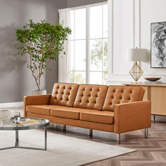 Loft Silver/Tan Tufted Vegan Leather Sofa - Ornate Home