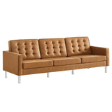 Loft Silver/Tan Tufted Vegan Leather Sofa - Ornate Home