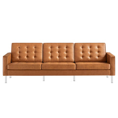 Loft Silver/Tan Tufted Vegan Leather Sofa - Ornate Home