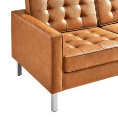 Loft Silver/Tan Tufted Vegan Leather Sofa - Ornate Home