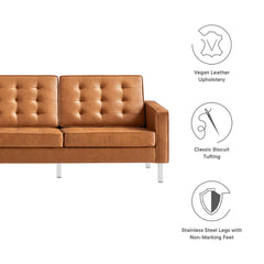 Loft Silver/Tan Tufted Vegan Leather Sofa - Ornate Home