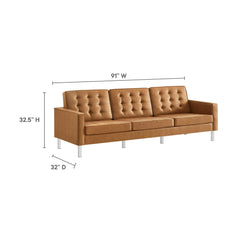 Loft Silver/Tan Tufted Vegan Leather Sofa - Ornate Home