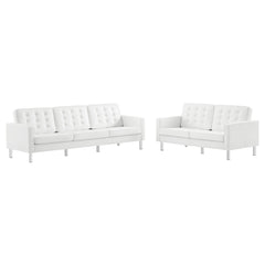 Loft Silver/White 2-Piece Tufted Vegan Leather Furniture Set - Ornate Home