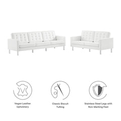 Loft Silver/White 2-Piece Tufted Vegan Leather Furniture Set - Ornate Home