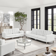 Loft Silver/White 2-Piece Tufted Vegan Leather Furniture Set - Ornate Home
