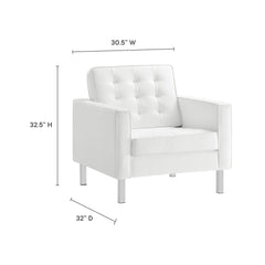 Loft Silver/White 3 Piece Tufted Upholstered Faux Leather Set - 155x95" - Ornate Home