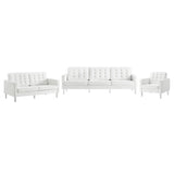 Loft Silver/White 3 Piece Tufted Upholstered Faux Leather Set - 155x95" - Ornate Home