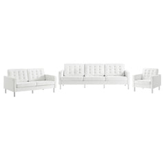 Loft Silver/White 3 Piece Tufted Upholstered Faux Leather Set - 155x95" - Ornate Home