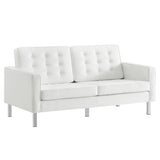 Loft Silver/White 3 Piece Tufted Upholstered Faux Leather Set - 155x95" - Ornate Home