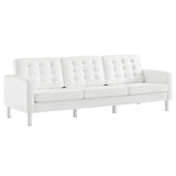 Loft Silver/White 3 Piece Tufted Upholstered Faux Leather Set - 155x95" - Ornate Home