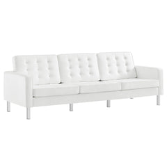 Loft Silver/White 3 Piece Tufted Upholstered Faux Leather Set - 155x95" - Ornate Home