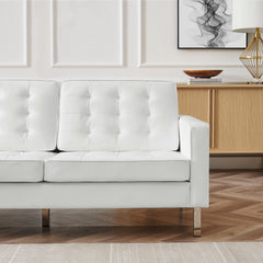 Loft Silver/White 3 Piece Tufted Upholstered Faux Leather Set - 155x95" - Ornate Home