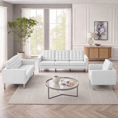 Loft Silver/White 3 Piece Tufted Upholstered Faux Leather Set - 155x95" - Ornate Home