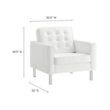 Loft Silver/White 3 Piece Tufted Upholstered Faux Leather Set - 93x95" - Ornate Home