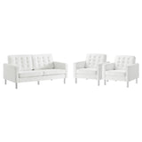 Loft Silver/White 3 Piece Tufted Upholstered Faux Leather Set - 93x95" - Ornate Home