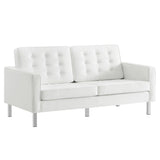 Loft Silver/White 3 Piece Tufted Upholstered Faux Leather Set - 93x95" - Ornate Home